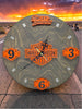 American Motorcycle Fan Art Wall Clock (orange/black) - 12-Inch Handmade Wood Garage Decor