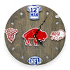 Buffalo Throwback Football Fan Art Wall Clock (red/white) - 12-Inch Handmade Wood Sports Decor