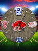 Buffalo Throwback Football Fan Art Wall Clock (red/white) - 12-Inch Handmade Wood Sports Decor