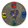 Dark Wizard School House Crest Fan Art Wall Clock (dark/multicolor) - 12-Inch Handmade Wood Fantasy Decor