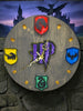 Dark Wizard School House Crest Fan Art Wall Clock (dark/multicolor) - 12-Inch Handmade Wood Fantasy Decor