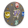 Light Wizard School House Crest Fan Art Wall Clock (light/multicolor) - 12-Inch Handmade Wood Fantasy Decor