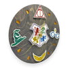 Wizard School Magical Symbols Fan Art Wall Clock (multicolor/gold) - 12-Inch Handmade Wood Fantasy Decor