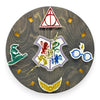 Wizard School Magical Symbols Fan Art Wall Clock (multicolor/gold) - 12-Inch Handmade Wood Fantasy Decor