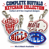 Four Buffalo football fan keychains displayed as a collection