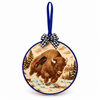 Charging Buffalo birch Christmas ornament with blue ribbon and plaid bow on white background