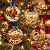 Buffalo football ornaments hanging on a decorated Christmas tree