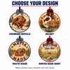 Four Buffalo football ornament designs: Charging Buffalo, Helmet, Mafia Made and Winter Game Night