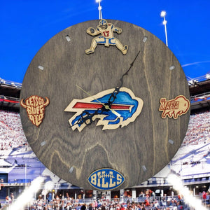 Buffalo Football Team Wall Clock | Unique Fan Gift | Lets Go Buffalo Fan Cave Decor - DogPound Creations