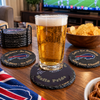Buffalo football fan coasters being used on a game-day table