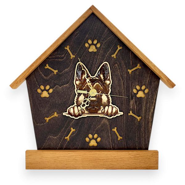 Large Breeds Peeking Dog Wall Clock | Personalized Dog Lover Gift – Custom Engraved Name – Rustic Pet Memorial Keepsake