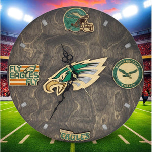 Philadelphia Football Wall Clock – Green & Silver Epoxy Art | Fan Gift, Man Cave Decor