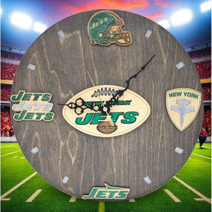 New York Football Wall Clock – Green & White Epoxy Art | Fan Gift, Man Cave Decor
