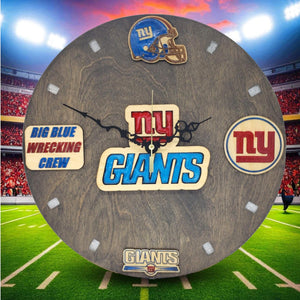 New York Football Wall Clock – Red & Blue Epoxy Art | Fan Gift, Man Cave Decor
