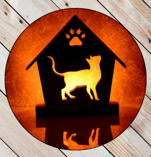 Cat Standing Personalized Cat Memorial Gift | Doghouse LED Tealight - DogPound Creations