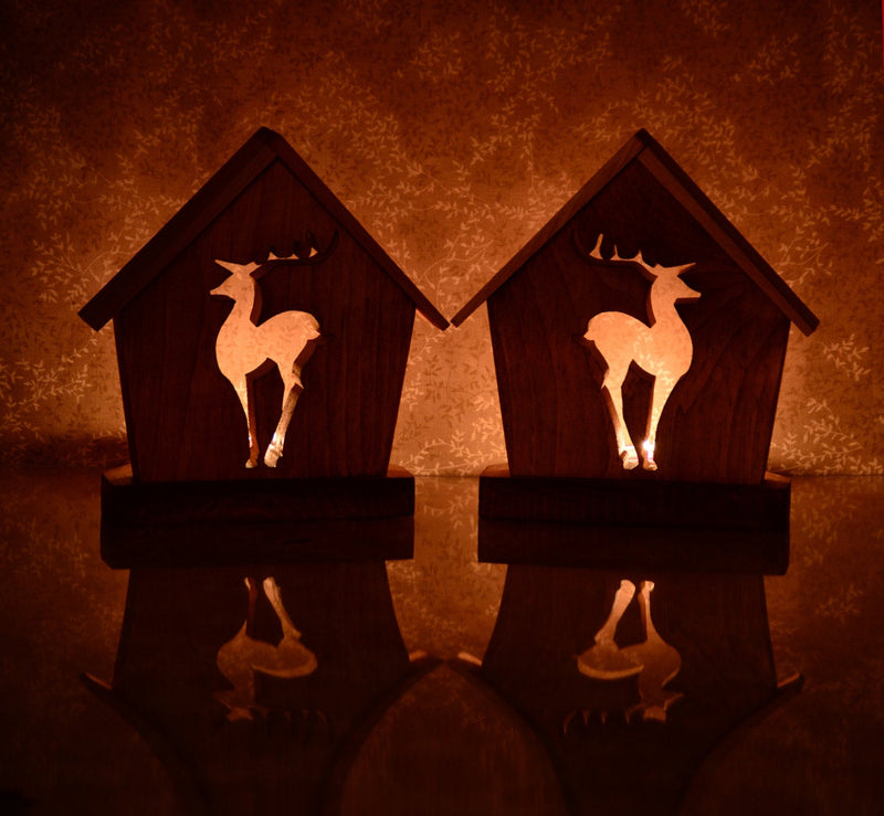 CHRISTMAS DEER Holiday Keepsake Candle Holder Set - Unique Christmas Home Decor Gift