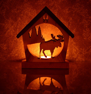 Moose in the Woods Tealight Candle Holder Cottage - Personalized Moose Home Décor - DogPound Creations
